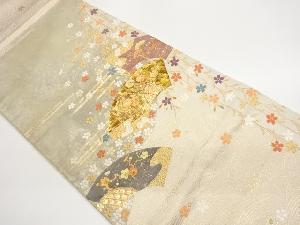 紙布金彩地紙に花車・松梅・枝垂れ桜模様織出し袋帯